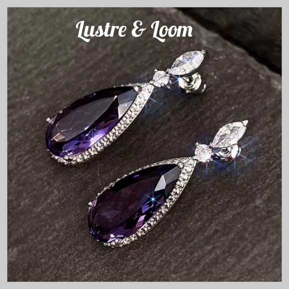 Purple Teardrop Earrings - Picture 4 of 6